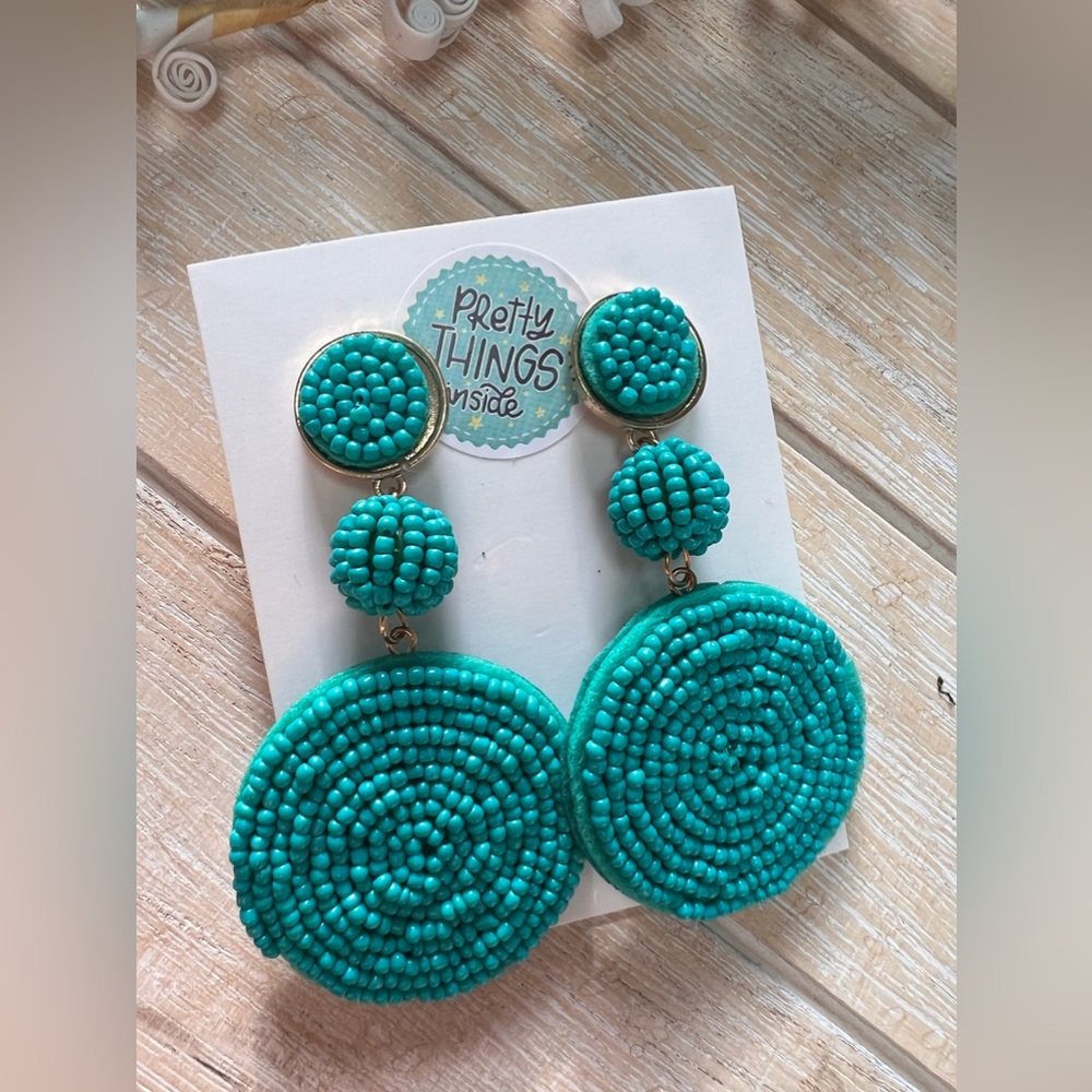 Beautiful turquoise beaded circle dangle earrings